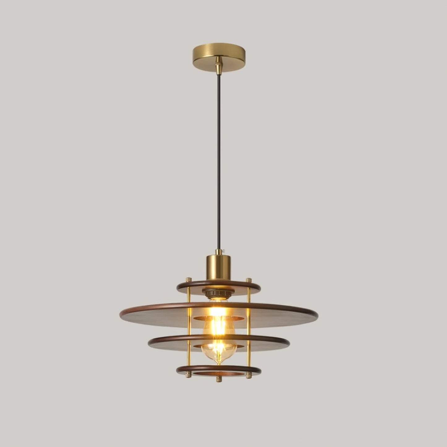 Pendel Pendant Lamp Dia 13.7″ x H 8.6″ / Dia 35cm x H 22cm / Walnut Color & Gold Pendant light