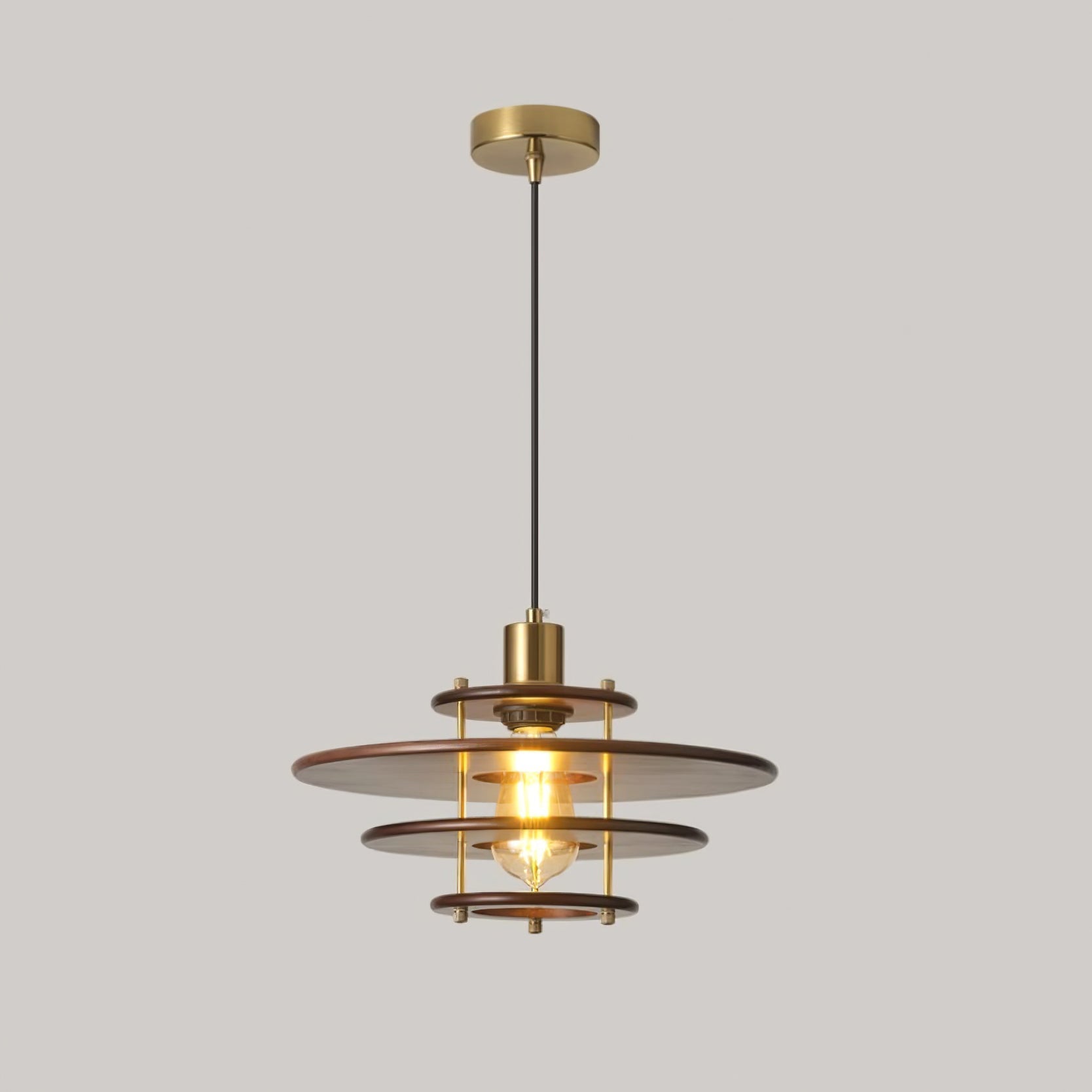 Pendel Pendant Lamp Dia 13.7″ x H 8.6″ / Dia 35cm x H 22cm / Walnut Color & Gold Pendant light