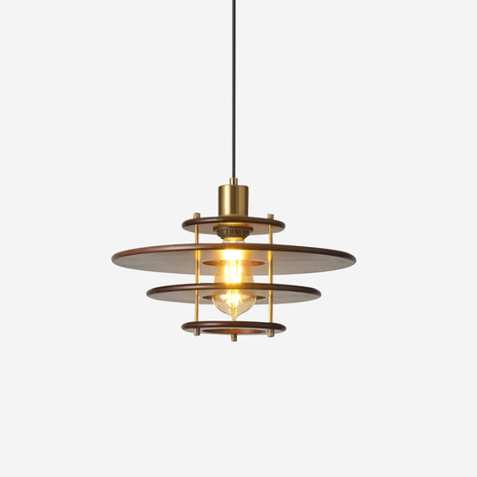 Pendel Pendant Lamp Dia 13.7″ x H 8.6″ / Dia 35cm x H 22cm / Walnut Color & Gold Pendant light