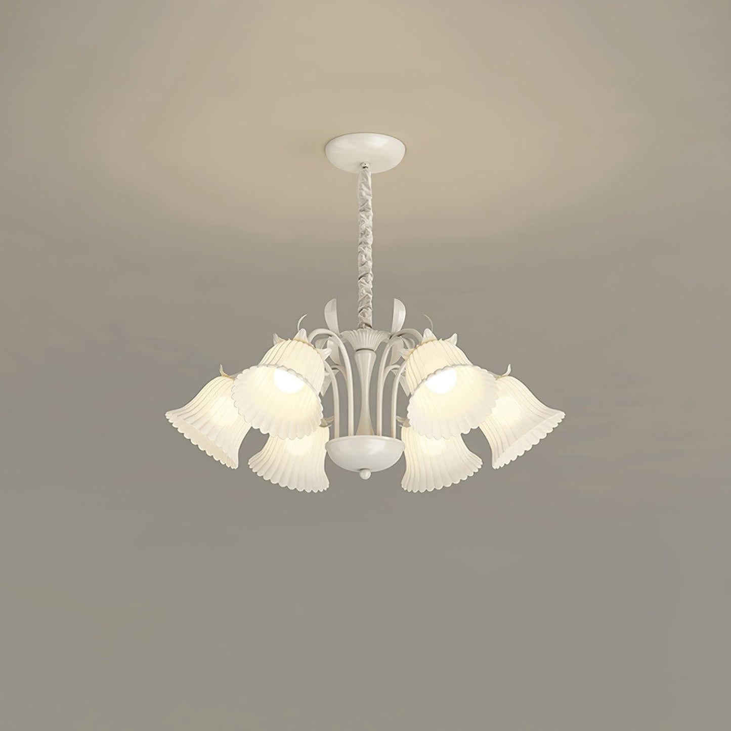 Petunia Chandelier 6 heads ? 28.3″ x H 31.5″ / Dia 72cm x H 80cm / White & White Chandelier