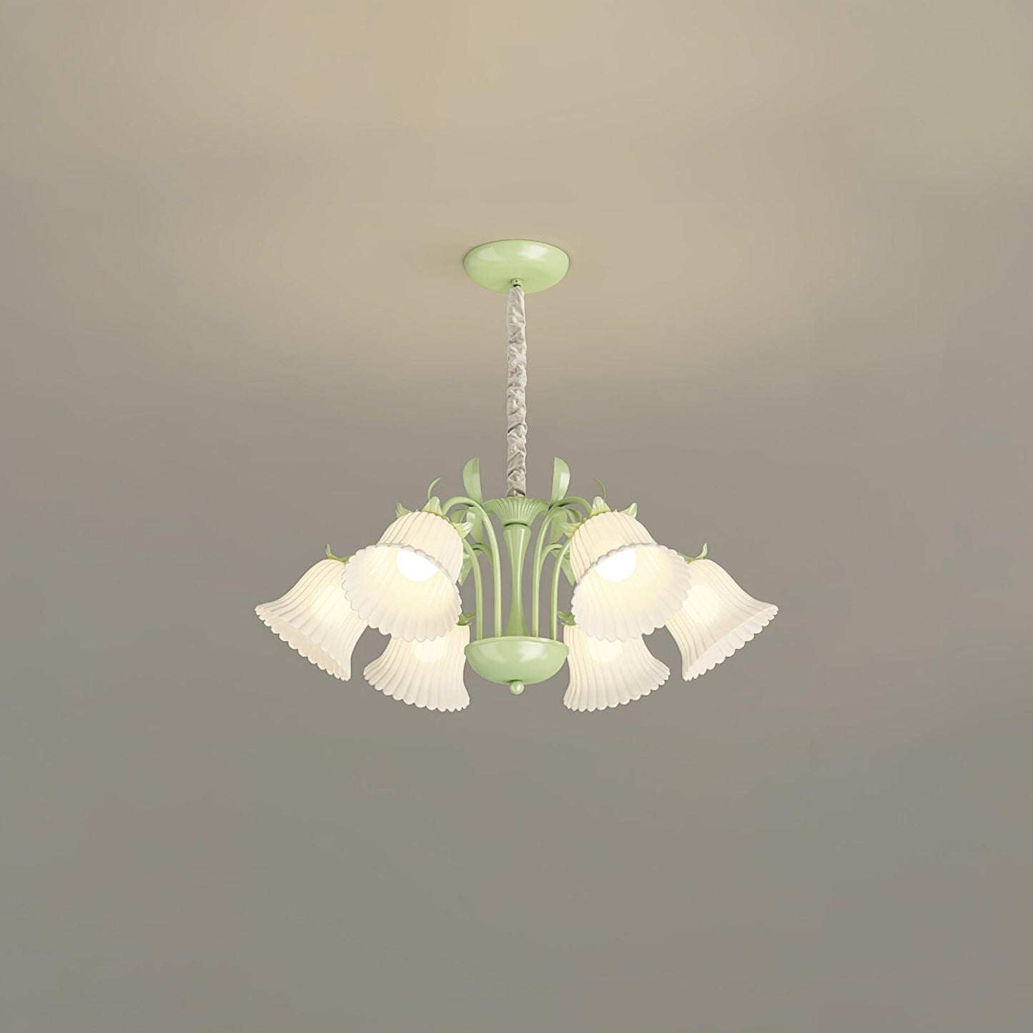 Petunia Chandelier 6 heads ? 28.3″ x H 31.5″ / Dia 72cm x H 80cm / Green & White Chandelier