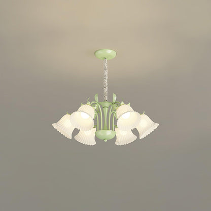 Petunia Chandelier 6 heads ? 28.3″ x H 31.5″ / Dia 72cm x H 80cm / Green & White Chandelier