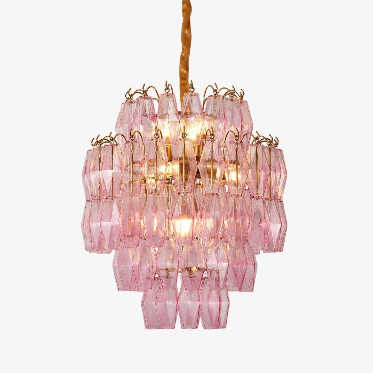 Vintage Glam Murano Glass Prism Brass Tiered Chandelier
