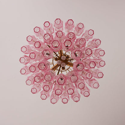 Vintage Glam Murano Glass Prism Brass Tiered Chandelier