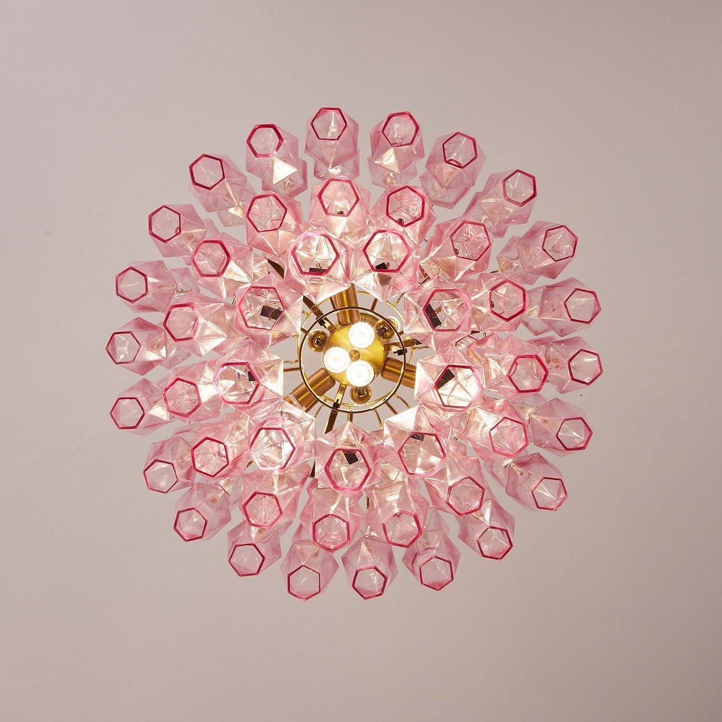 Vintage Glam Murano Glass Prism Brass Tiered Chandelier