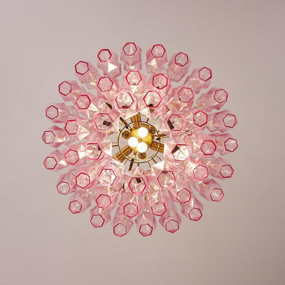 Vintage Glam Murano Glass Prism Brass Tiered Chandelier