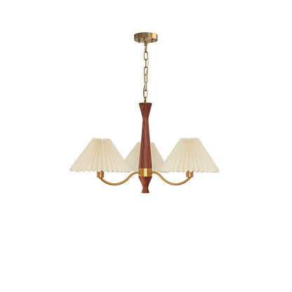 Pleated Chandelier 3 heads Dia 27.6″ x H 16.9″ / Dia 70cm x H 43cm / Walnut & Beige & Polished Brass Chandelier