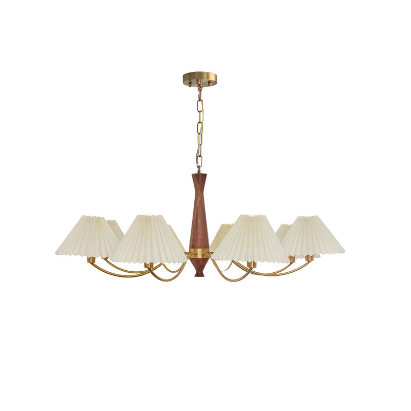 Pleated Chandelier 8 heads Dia 45.3″ x H 19.7″ / Dia 115cm x H 50cm / Walnut & Beige & Polished Brass Chandelier