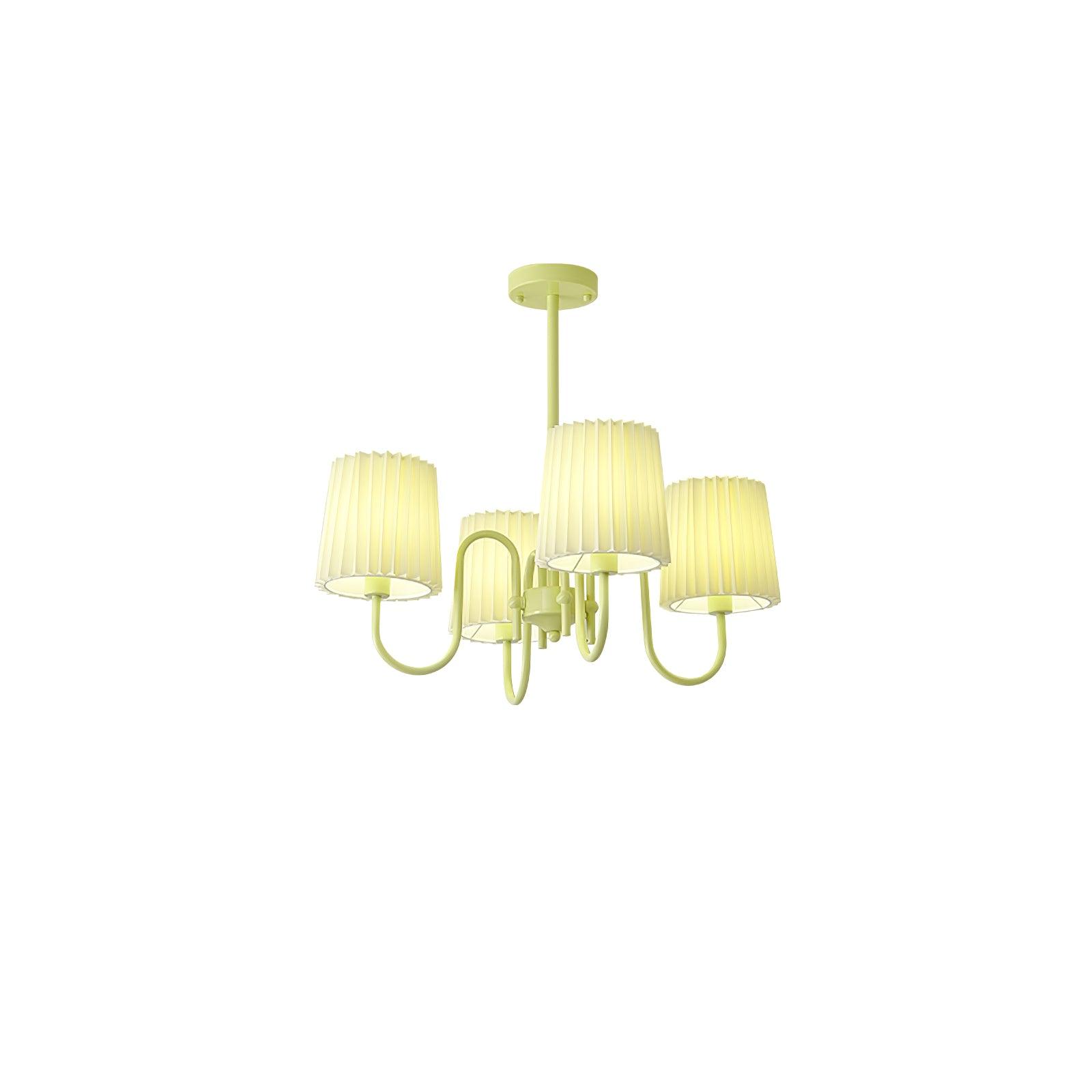Pleated Fabric Matcha Chandelier 4 heads Dia 25.6″ x H 15.7″ / Dia 65cm x H 40cm / Matcha & White fabric Chandelier