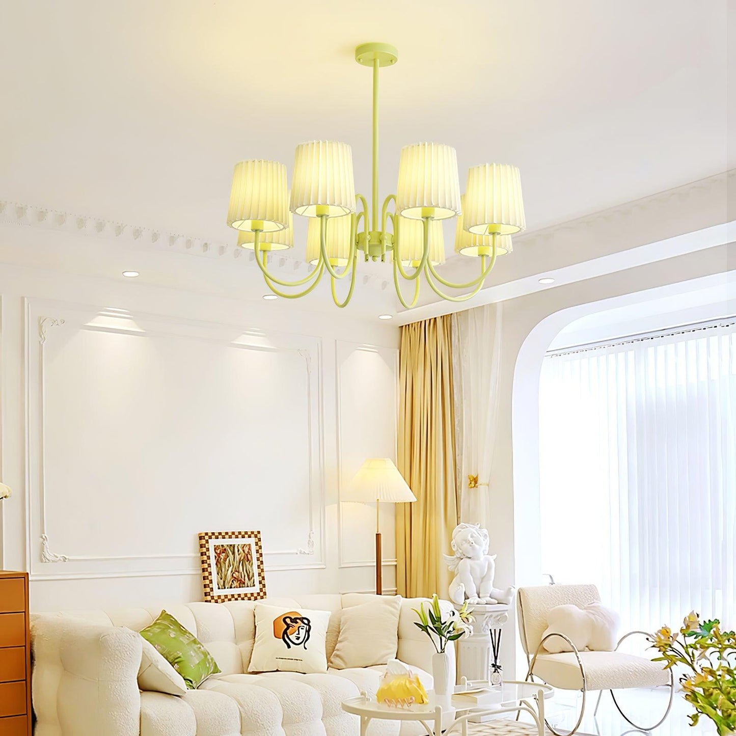 Pleated Fabric Matcha Chandelier Chandelier