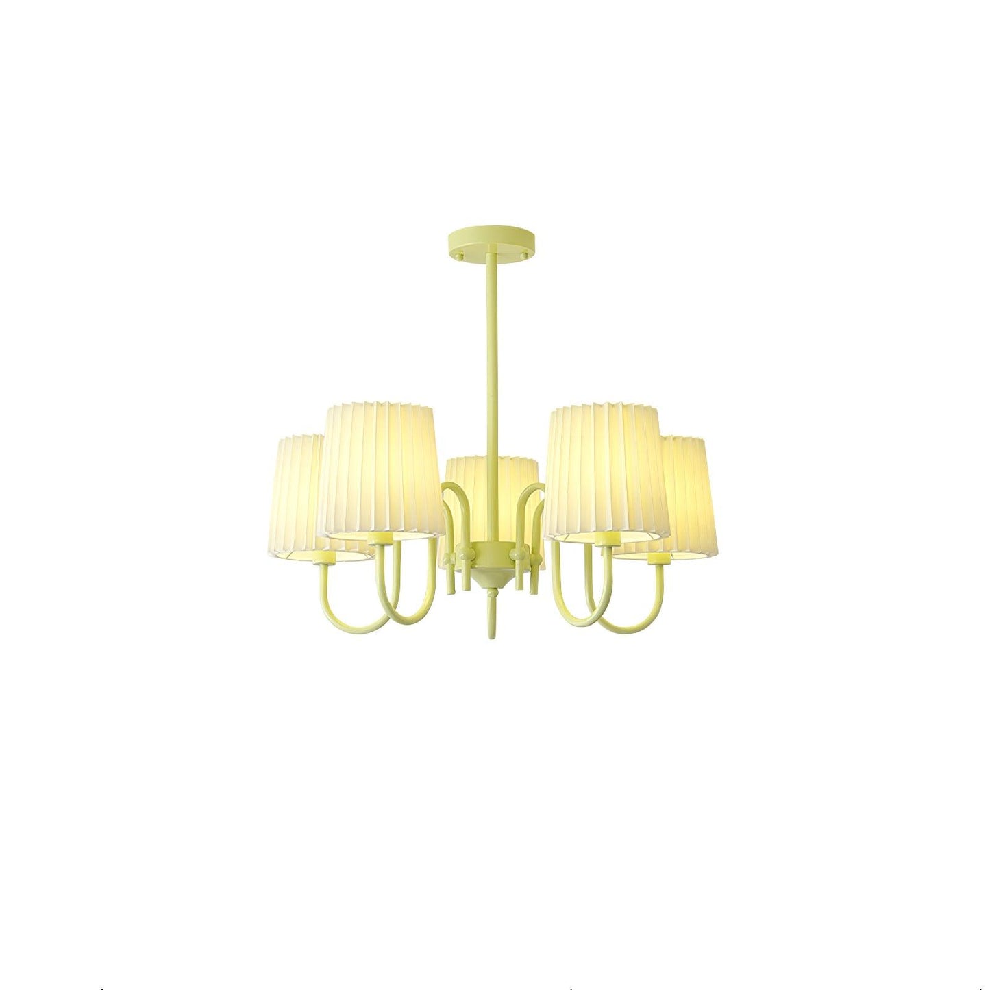 Pleated Fabric Matcha Chandelier 5 heads Dia 25.6″ x H 15.7″ / Dia 65cm x H 40cm / Matcha & White fabric Chandelier