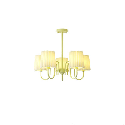 Pleated Fabric Matcha Chandelier 5 heads Dia 25.6″ x H 15.7″ / Dia 65cm x H 40cm / Matcha & White fabric Chandelier