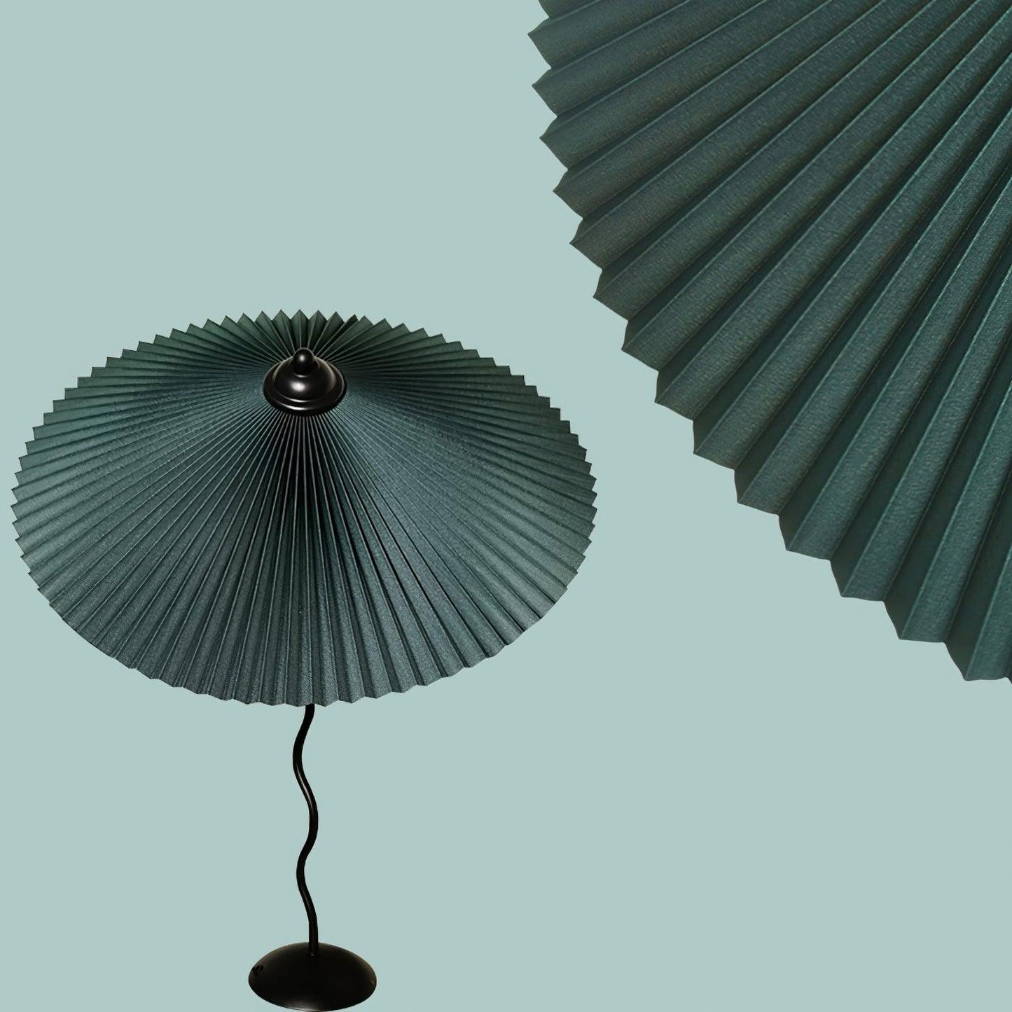 Pleated Hat Table Lamp Dia 17″ x H 29.5″ / Dia 43cm x H 75cm / Dark green / US Plug Table lamp