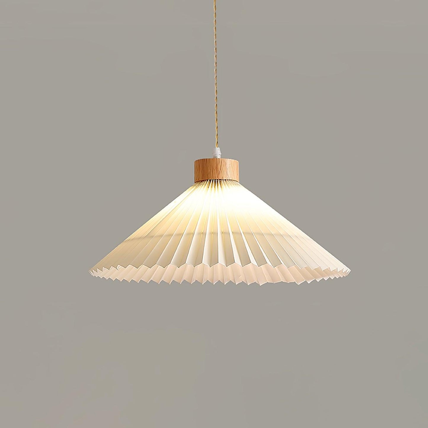 Pleated Wooden Pendant Light ? 15″ x H 11.8″ / Dia 38cm x H 30cm / Nature wood & Beige Pendant light