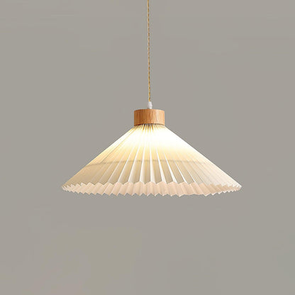 Pleated Wooden Pendant Light ? 15″ x H 11.8″ / Dia 38cm x H 30cm / Nature wood & Beige Pendant light
