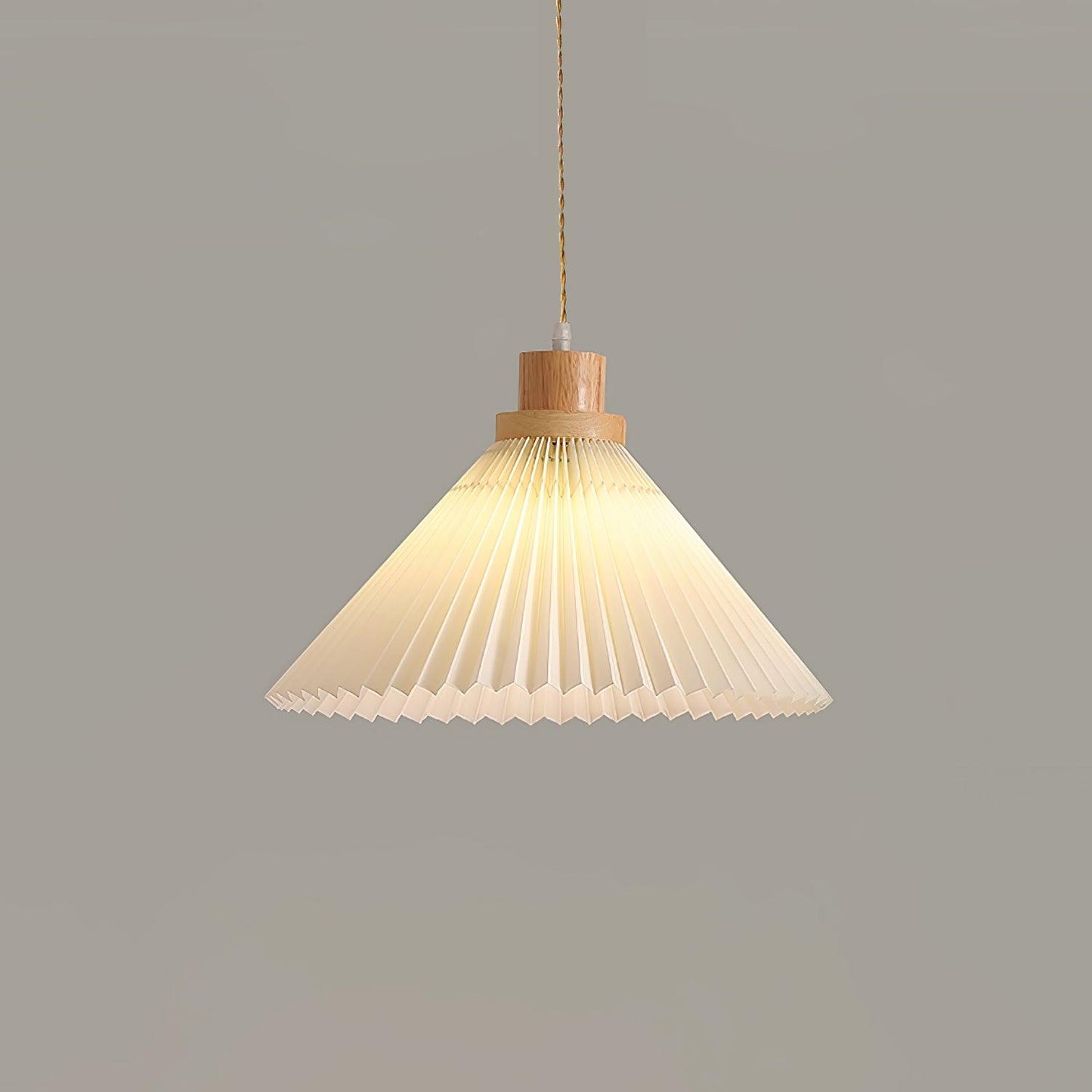 Pleated Wooden Pendant Light ? 15″ x H 7.1″ / Dia 38cm x H 18cm / Nature wood & Beige Pendant light