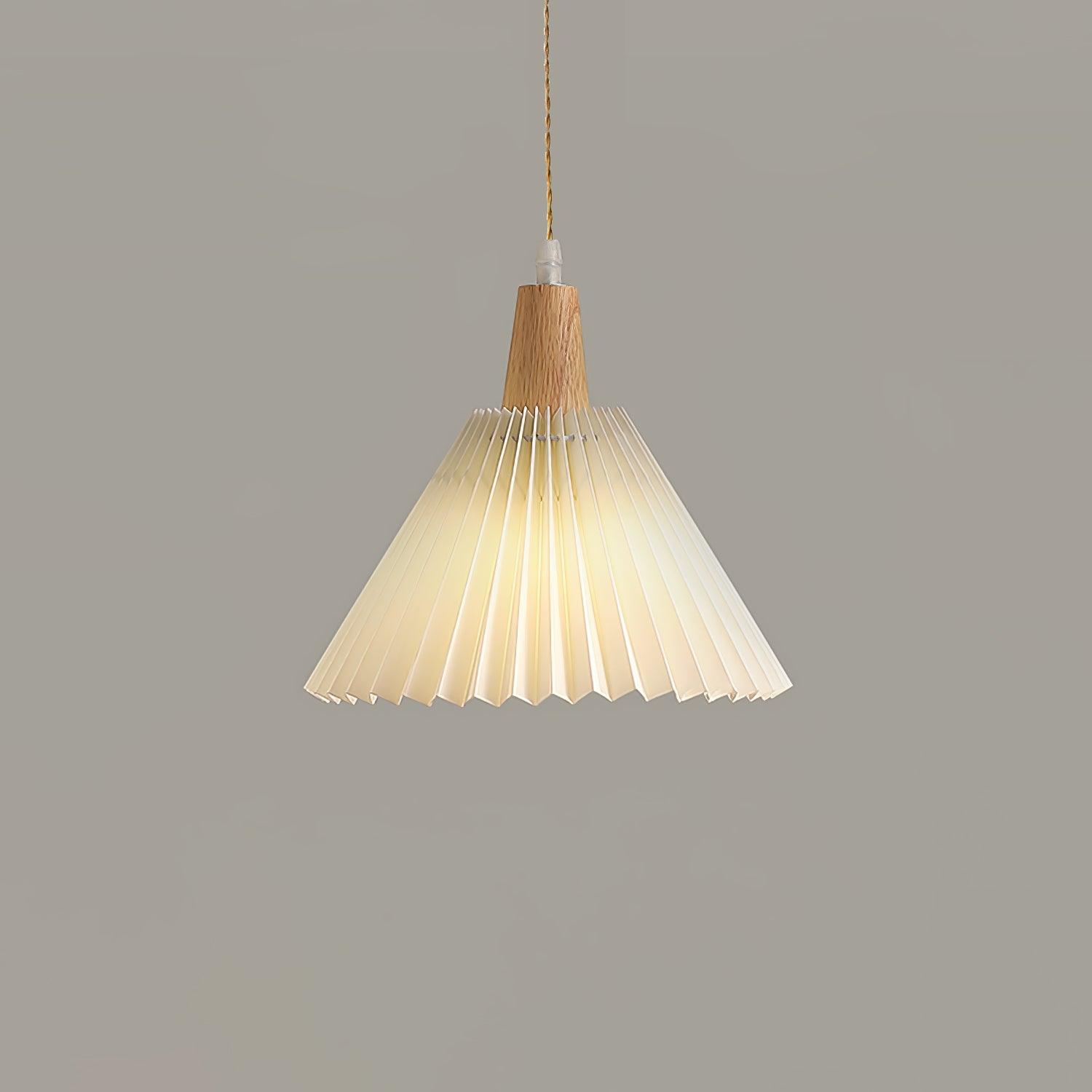 Pleated Wooden Pendant Light ? 9.1″ x H 9.4″ / Dia 23cm x H 24cm / Nature wood & Beige Pendant light