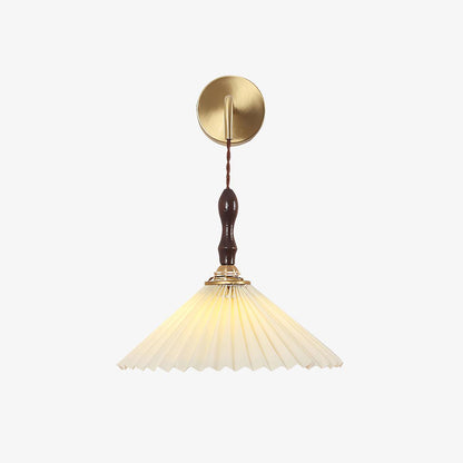 Pleated Wooden Wall Lamp ? 12.2″ x H 9.1″ / Dia 31cm x H 23cm / Brass & Walnut & White Wall lamp