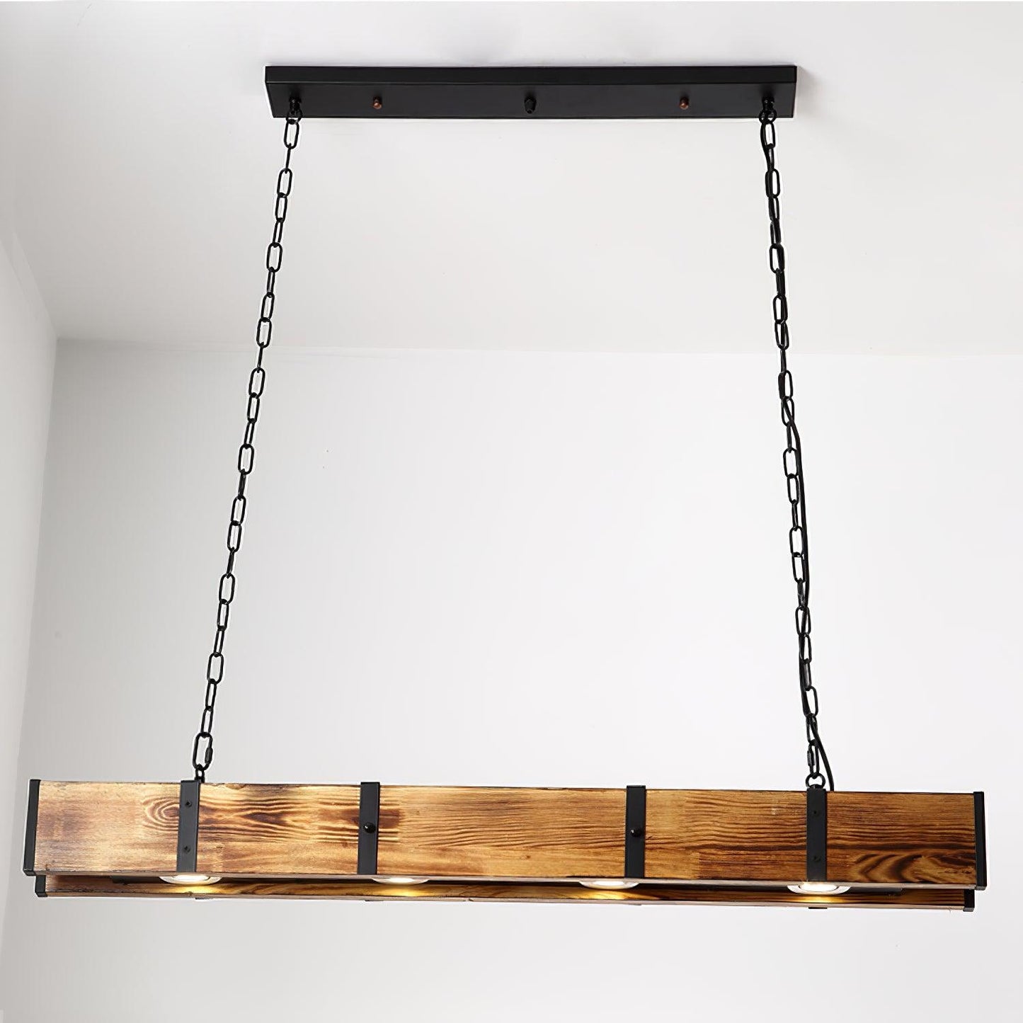 Pleva Chandelier L 39.4″ x W 3.9″ x H 3.9″ / L 100cm x W 10cm x H 10cm / Wood＆Black / Warm Light Chandelier