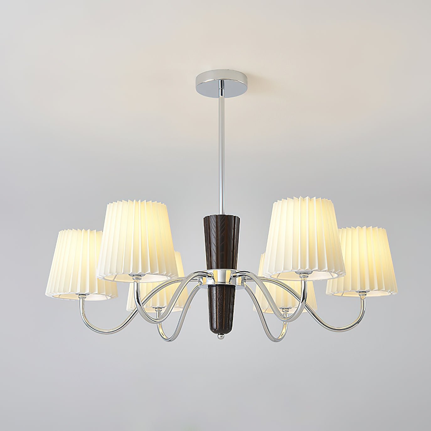 Plisse Chandelier 6 Heads ? 29.9″ x H 10.2″ / Dia 76cm x H 26cm / Walnut Grain & Chrome Chandelier