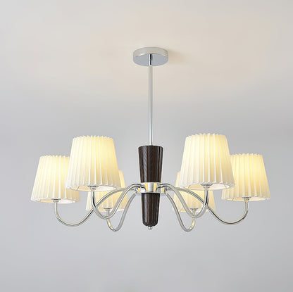 Plisse Chandelier 6 Heads ? 29.9″ x H 10.2″ / Dia 76cm x H 26cm / Walnut Grain & Chrome Chandelier