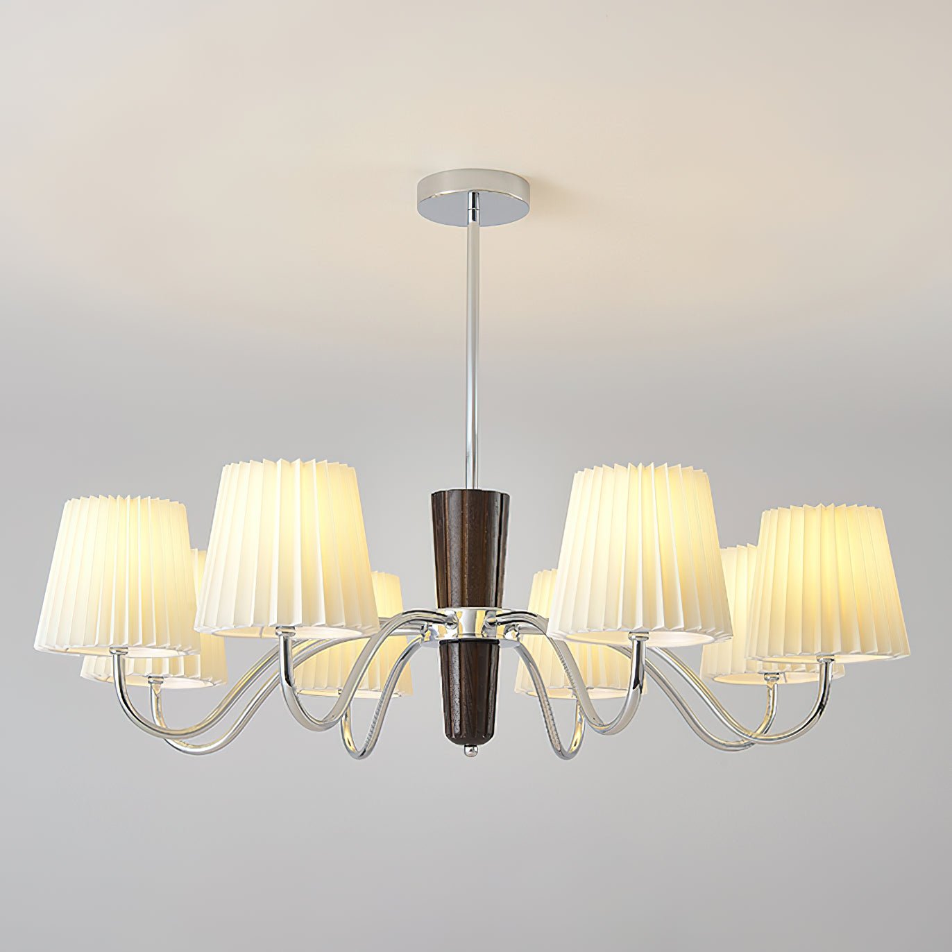 Plisse Chandelier 8 Heads ? 34.2″ x H 10.2″ / Dia 87cm x H 26cm / Walnut Grain & Chrome Chandelier