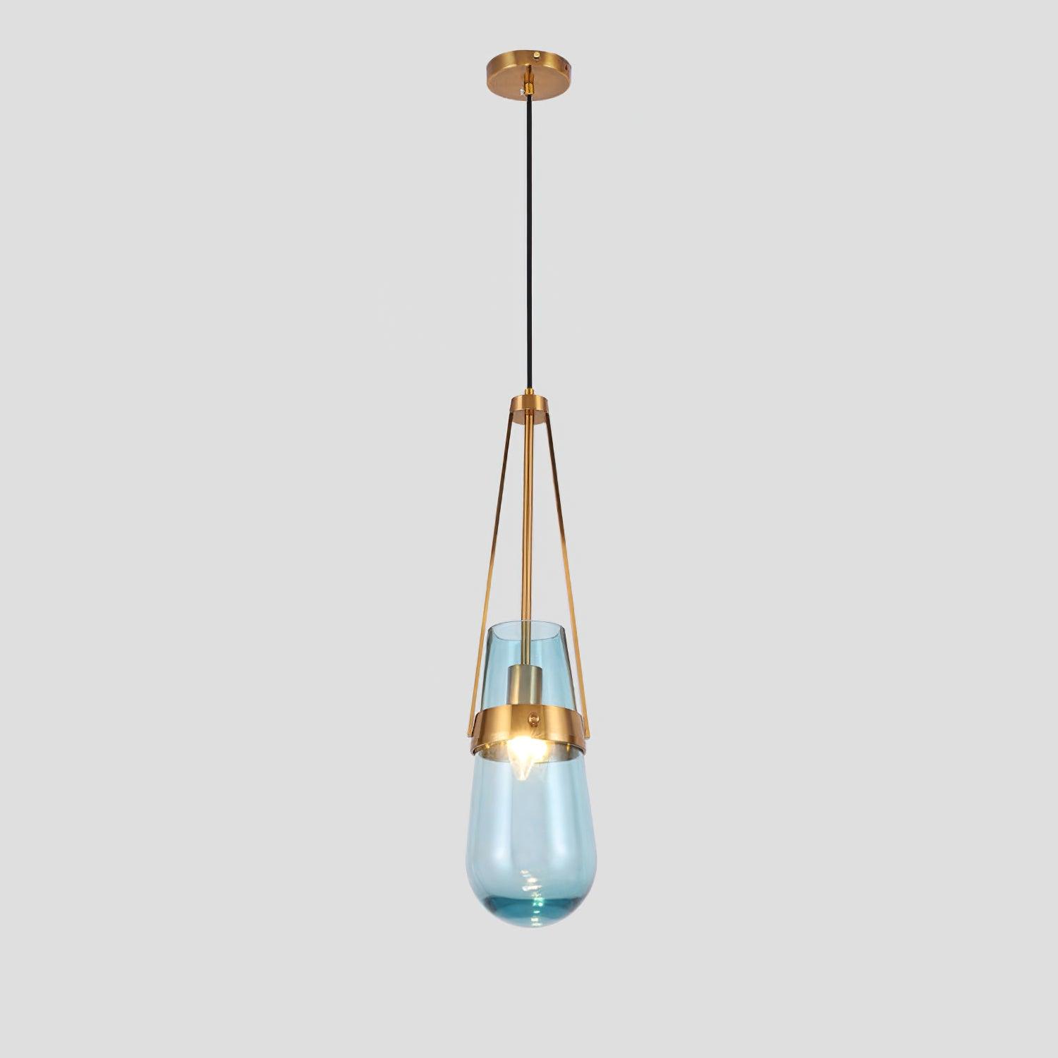 Poble Glass Pendant Light ? 4.7″ x H 19.7″ / Dia 12cm x H 50cm / Gold & Blue Pendant light