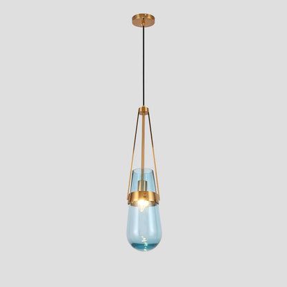 Poble Glass Pendant Light ? 4.7″ x H 19.7″ / Dia 12cm x H 50cm / Gold & Blue Pendant light
