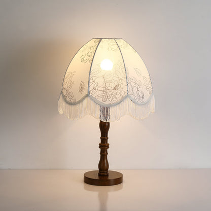 Printed Tassel Table Lamp ? 13.8″ x H 20.8″ / Walnut Color & White / US Plug Table lamp