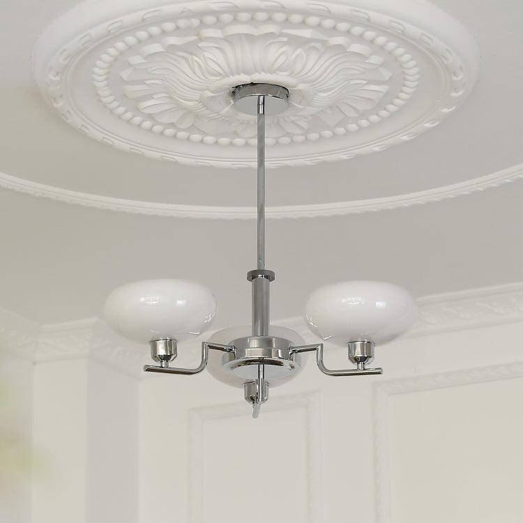 Puja Chandeliers 3 heads Dia 21.7″ x H 9.4″ / Dia 55cm x H 24cm / Chrome + White Chandelier