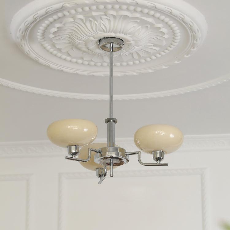 Puja Chandeliers 3 heads Dia 21.7″ x H 9.4″ / Dia 55cm x H 24cm / Chrome + Beige Chandelier