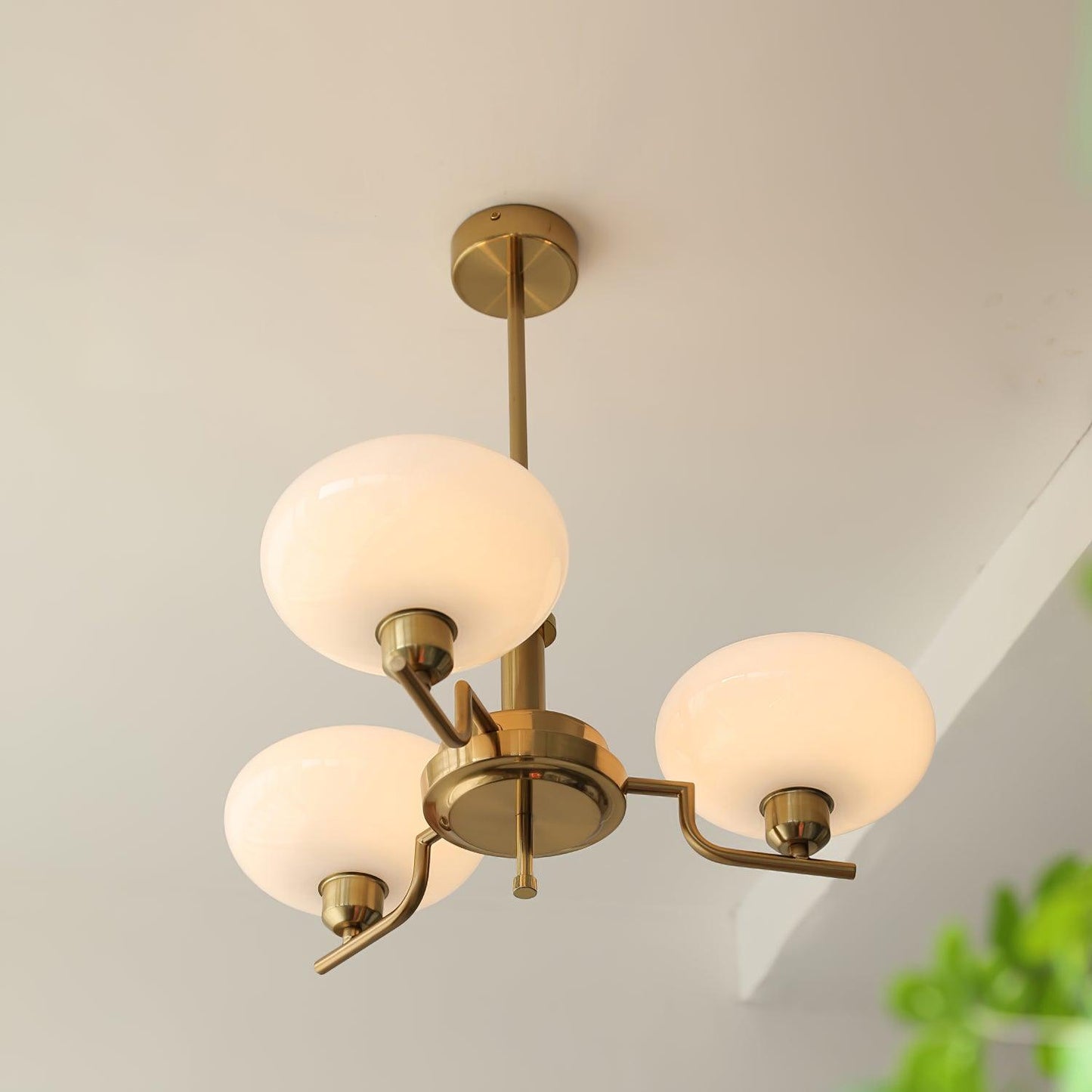 Puja Chandeliers 3 heads Dia 21.7″ x H 9.4″ / Dia 55cm x H 24cm / Copper plating + Beige Chandelier