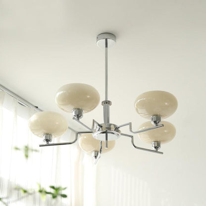 Puja Chandeliers 5 heads Dia 29.5″ x H 9.4″ / Dia 75cm x H 24cm / Chrome + Beige Chandelier