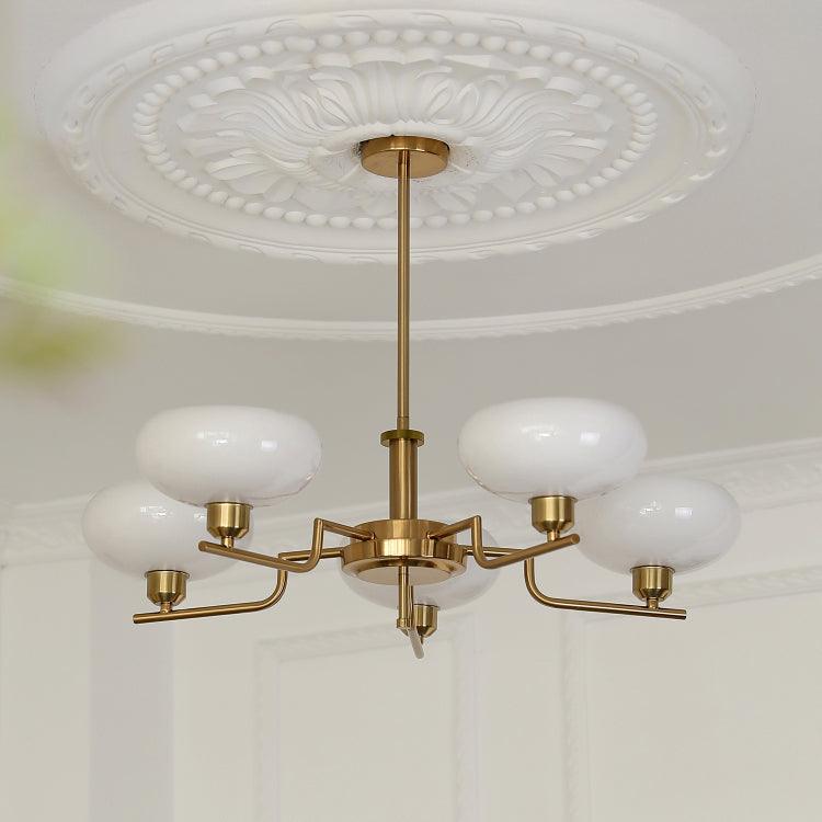 Puja Chandeliers 5 heads Dia 29.5″ x H 9.4″ / Dia 75cm x H 24cm / Copper plating + White Chandelier