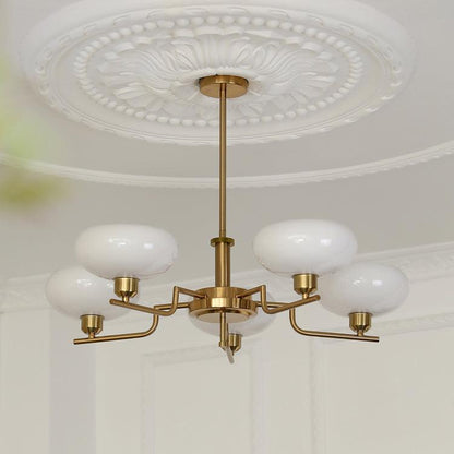 Puja Chandeliers 5 heads Dia 29.5″ x H 9.4″ / Dia 75cm x H 24cm / Copper plating + White Chandelier