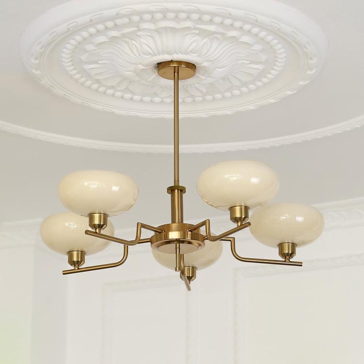Puja Chandeliers 5 heads Dia 29.5″ x H 9.4″ / Dia 75cm x H 24cm / Copper plating + Beige Chandelier