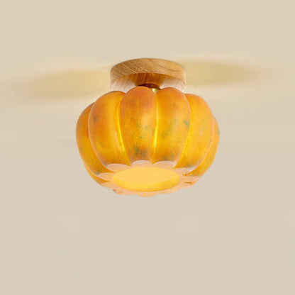 Pumpkin Ceiling Light ? 7.1″ x H 6.5″ / Dia 18cm x H 16.5cm / Yellow & Wood color Ceiling lamp