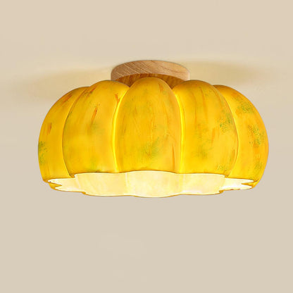 Pumpkin Ceiling Light ?13.8″ x H 7.7″ / Dia 35cm x H 19.5cm / Yellow & Wood color Ceiling lamp