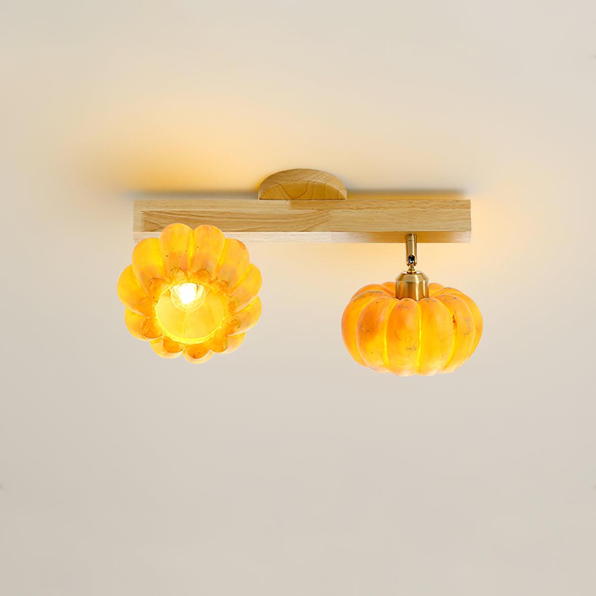 Pumpkin Multi Head Ceiling Lamp 2 Heads Size: ? 17.7″ x H 8.7″ / Dia 45cm x H 22cm / Yellow + Wood color Ceiling lamp
