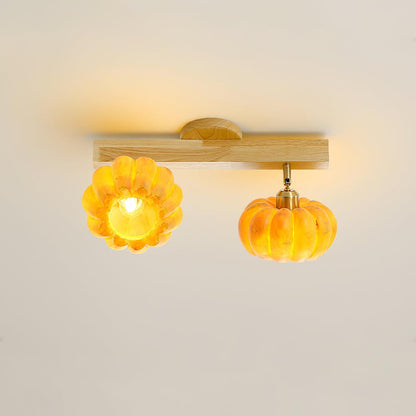 Pumpkin Multi Head Ceiling Lamp 2 Heads Size: ? 17.7″ x H 8.7″ / Dia 45cm x H 22cm / Yellow + Wood color Ceiling lamp