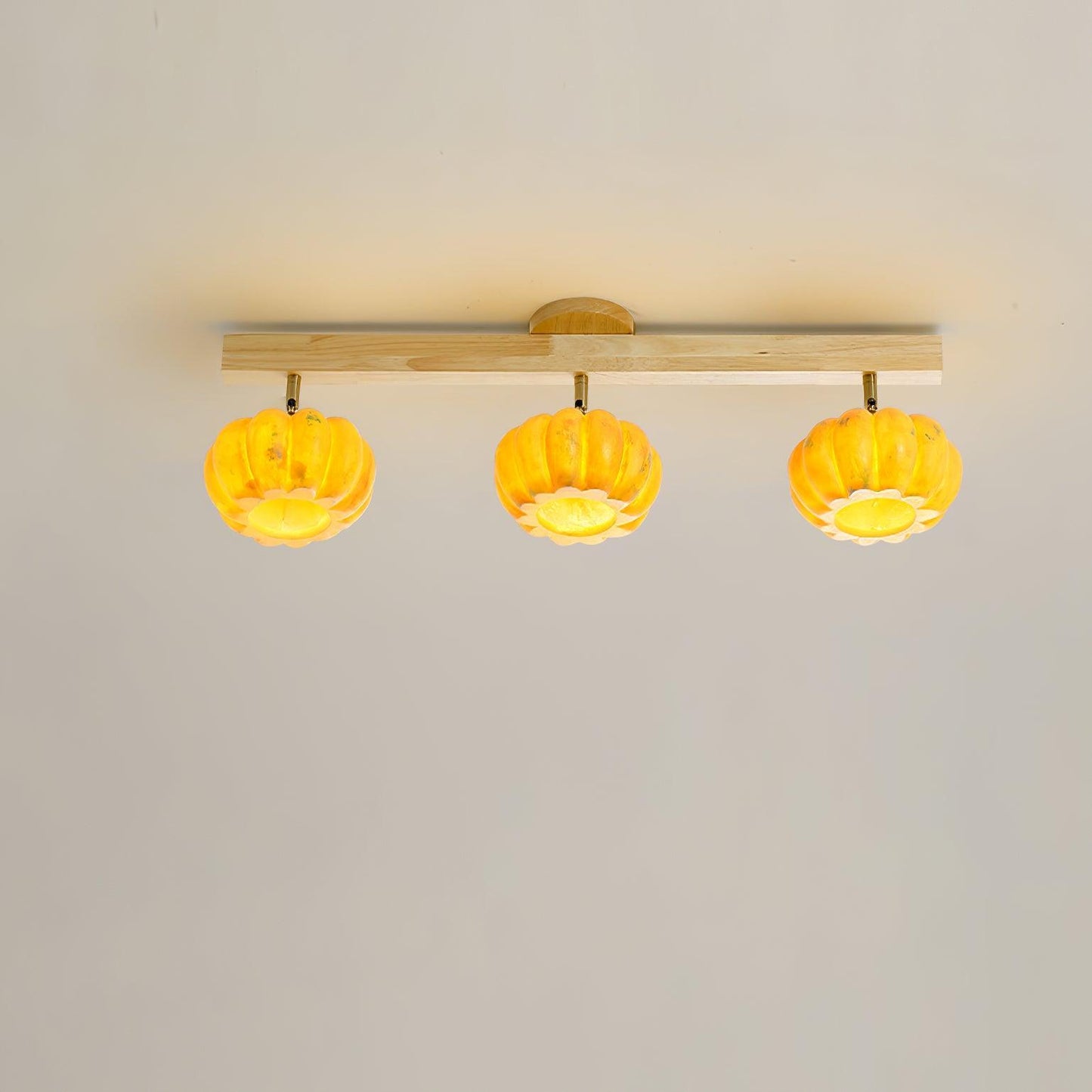 Pumpkin Multi Head Ceiling Lamp 3 Heads Size: ? 31.5″ x H 8.7″ / Dia 80cm x H 22cm / Yellow + Wood color Ceiling lamp