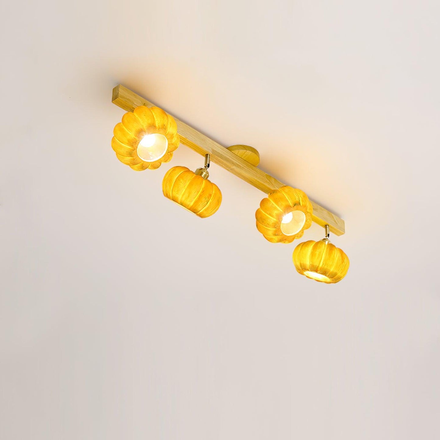 Pumpkin Multi Head Ceiling Lamp 4 Heads Size: ? 39.4″ x H 8.7″ / Dia 100cm x H 22cm / Yellow + Wood color Ceiling lamp
