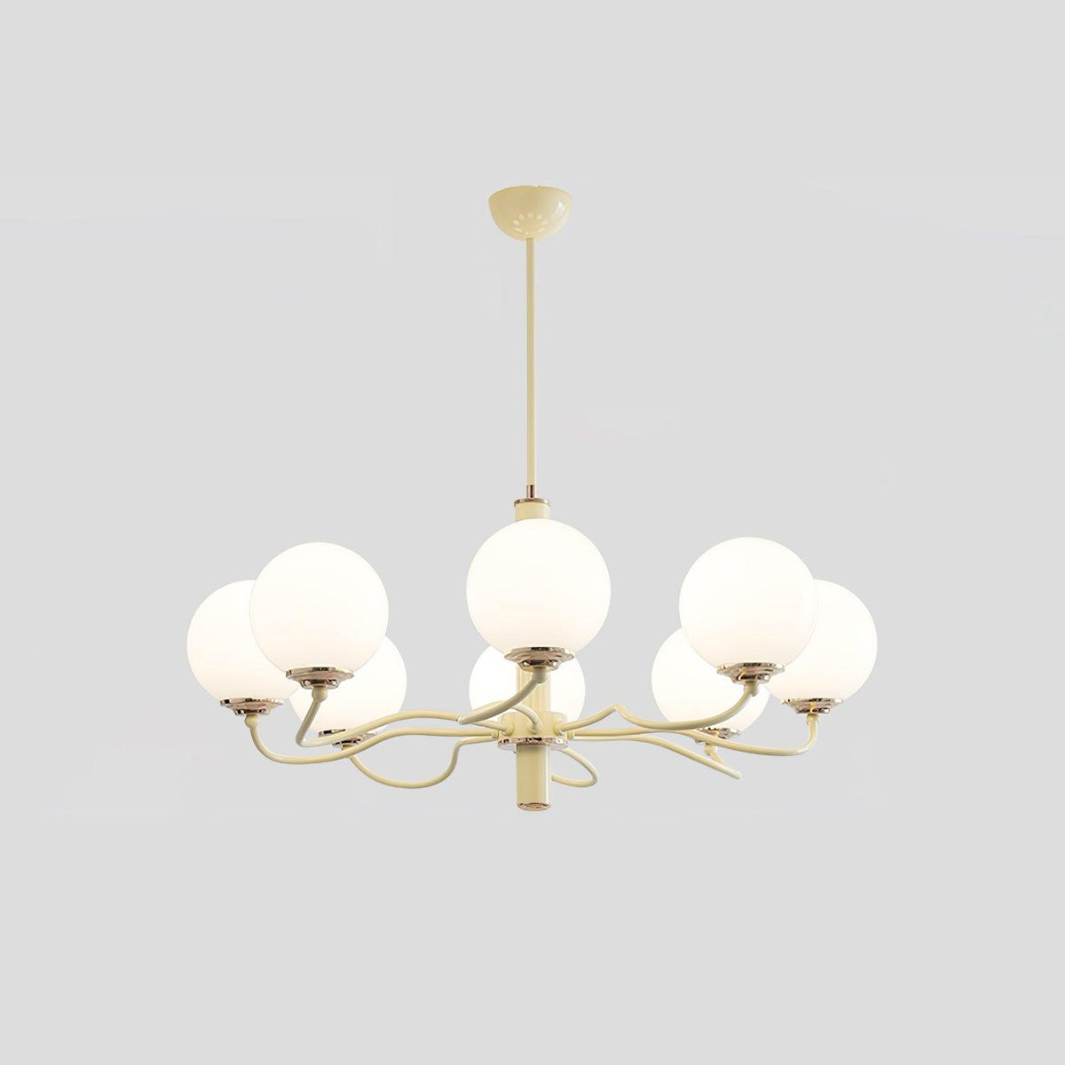 Radiant Globe Chandelier 8 heads Dia 31.1″ x H 15″ / Dia 79cm x H 38cm / Creamy yellow & White Chandelier