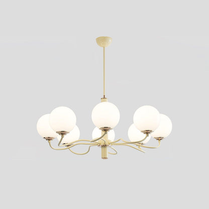 Radiant Globe Chandelier 8 heads Dia 31.1″ x H 15″ / Dia 79cm x H 38cm / Creamy yellow & White Chandelier