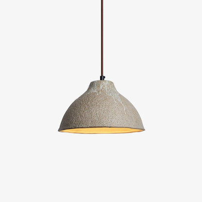 Raku Retro Ceramic Pendant Lamp Dia 14.2″ x H 8.3″ / Dia 36cm x H 21cm / Grey ceramic & Dark wood Pendant light