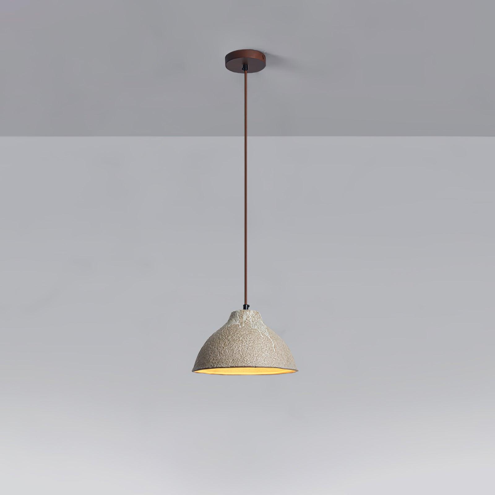 Raku Retro Ceramic Pendant Lamp Dia 14.2″ x H 8.3″ / Dia 36cm x H 21cm / Grey ceramic & Dark wood Pendant light