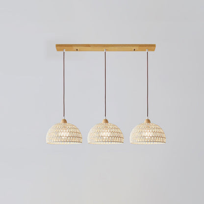 Rattan Arch Pendant Lamp 3 heads Dia 23.6″ x H 59″ / Dia 60cm x H 150cm / Natural rattan & Nature wood Pendant light