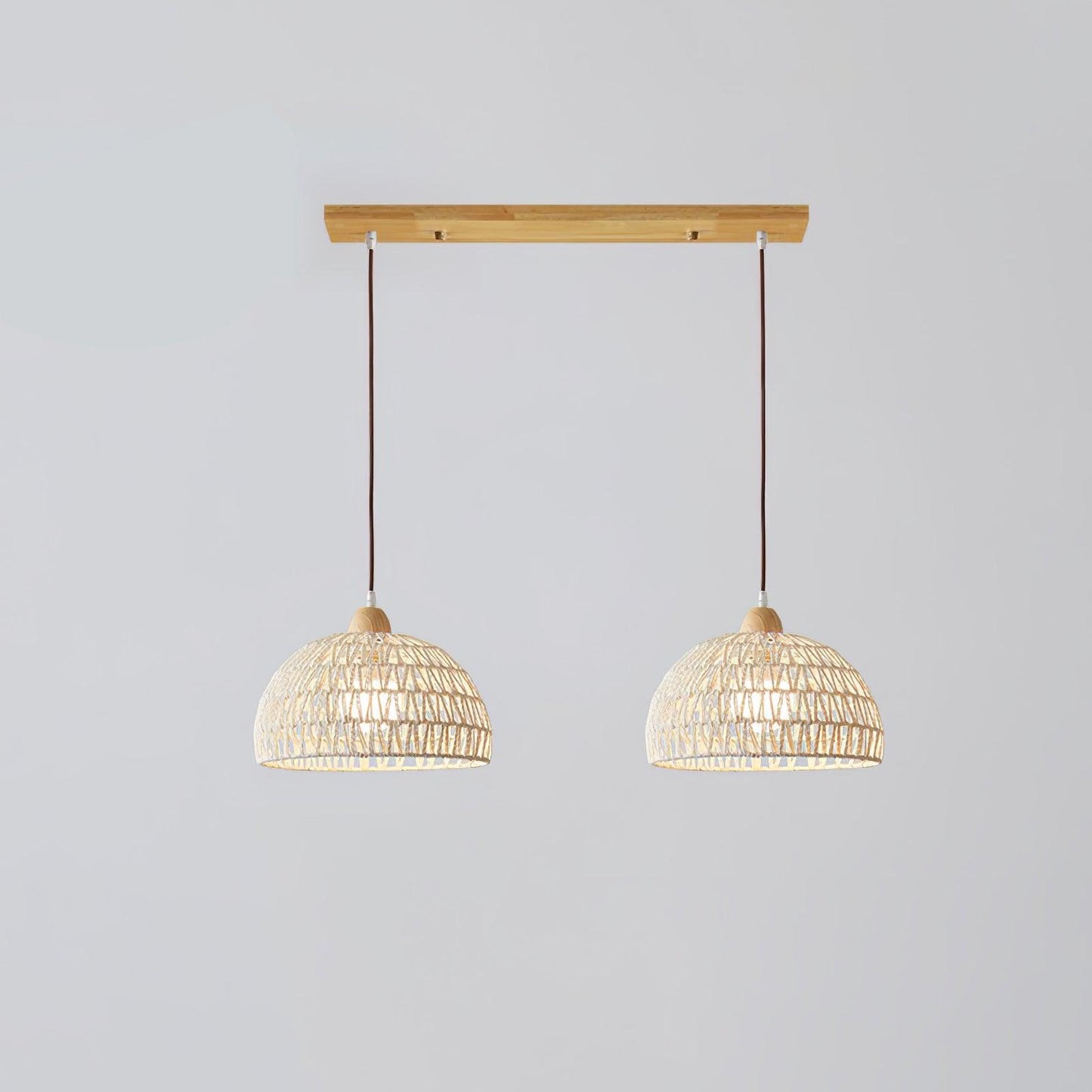 Rattan Arch Pendant Lamp 2 heads Dia 23.6″ x H 59″ / Dia 60cm x H 150cm / Natural rattan & Nature wood Pendant light
