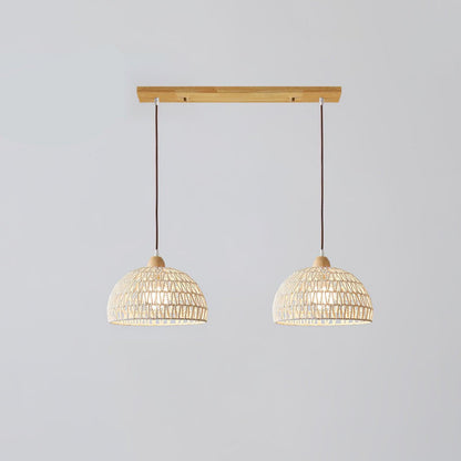 Rattan Arch Pendant Lamp 2 heads Dia 23.6″ x H 59″ / Dia 60cm x H 150cm / Natural rattan & Nature wood Pendant light