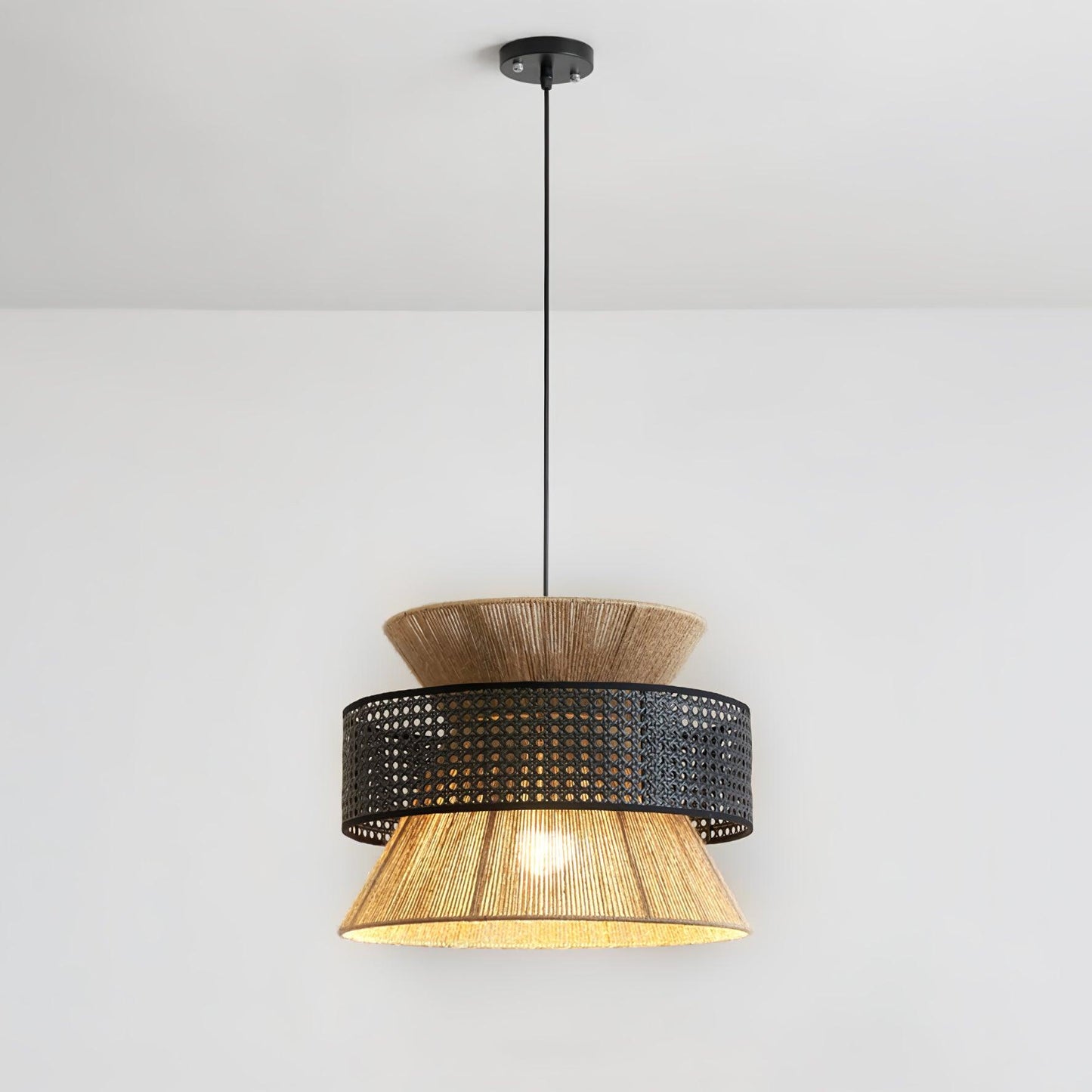Rattan Bamboo Pendant Lamp ? 23.6″ x H 17.7″ / Dia 80cm x H 55cm / Nature rattan color & Black bamboo color Pendant